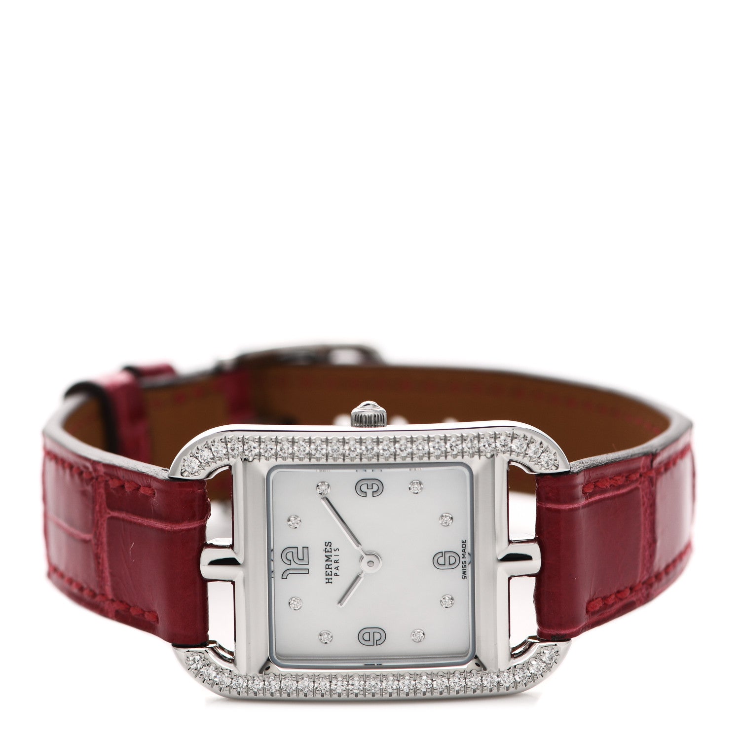 Hermes Stainless Steel Alligator Diamond Bezel Mother of Pearl 23mm Cape Cod Quartz Watch Braise 2 of 5