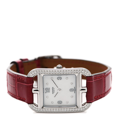 Hermes Stainless Steel Alligator Diamond Bezel Mother of Pearl 23mm Cape Cod Quartz Watch Braise 2 of 5