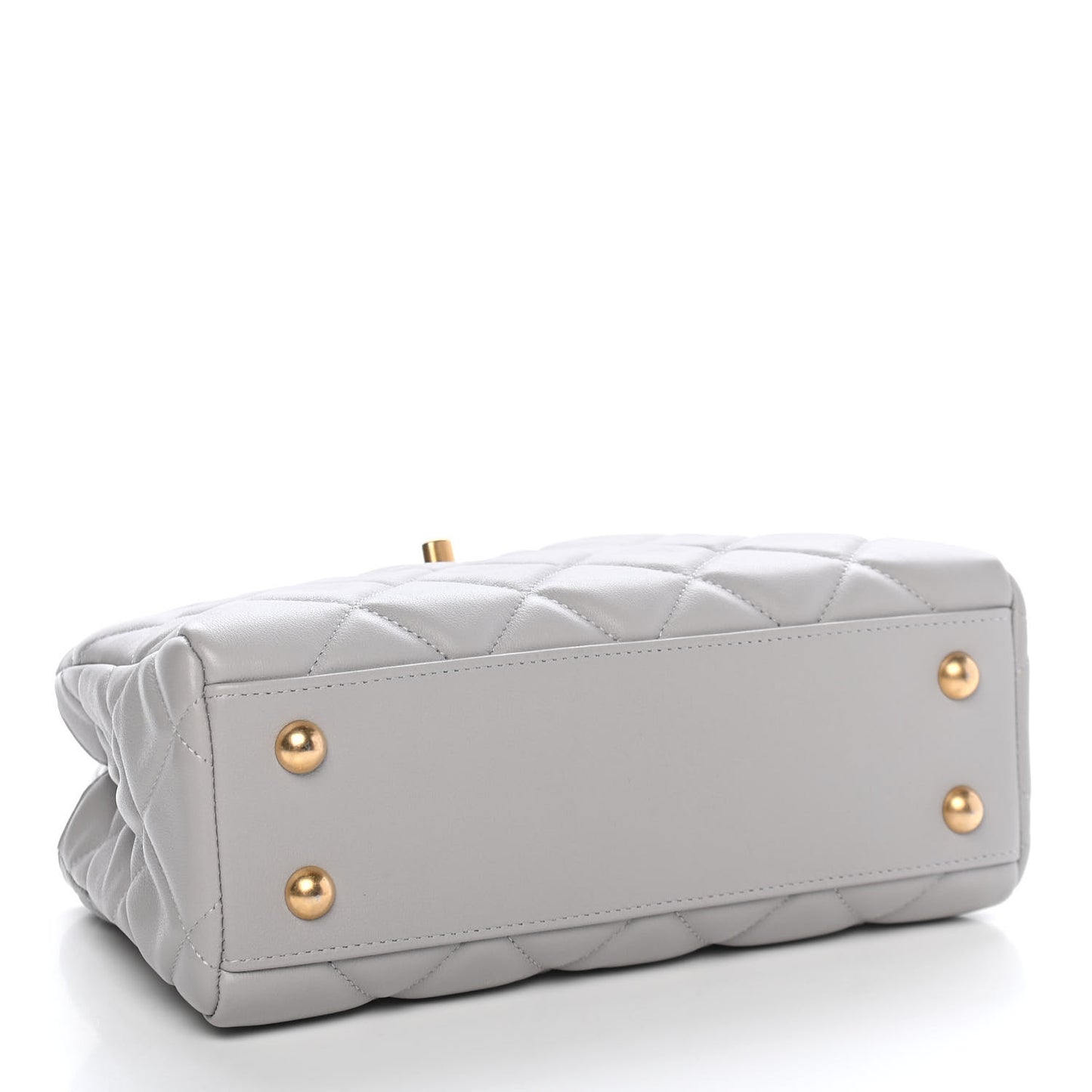 Calfskin Quilted Lady Handle Clutch Tote Grey