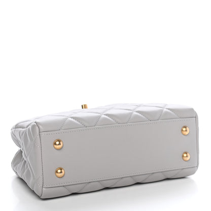 Chanel Calfskin Quilted Lady Handle Clutch Tote Grey 4 of 9