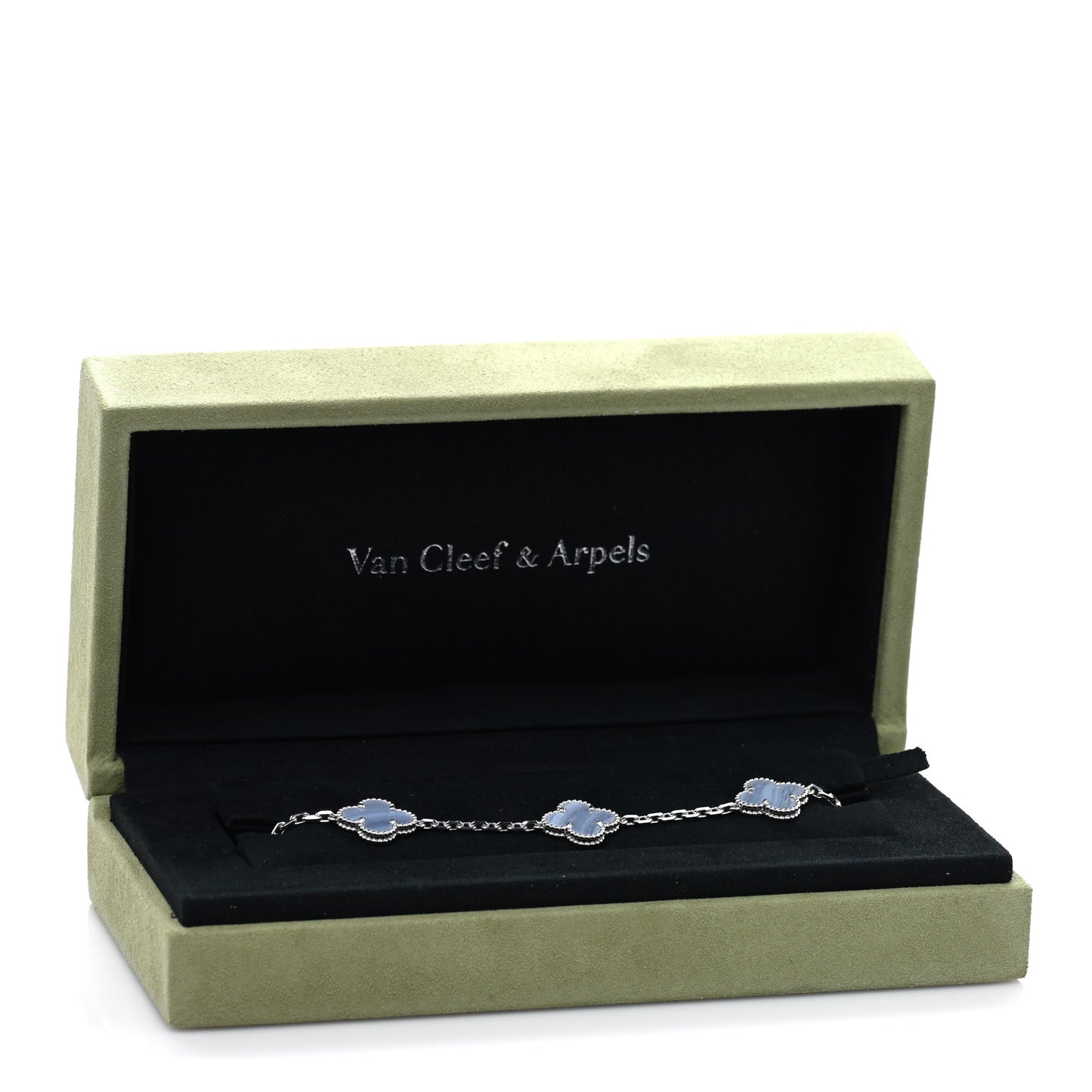18K White Gold Chalcedony 5 Motifs Vintage Alhambra Bracelet