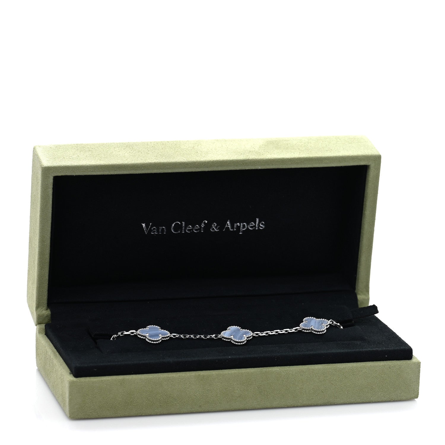 Van Cleef & Arpels 18K White Gold Chalcedony 5 Motifs Vintage Alhambra Bracelet 4 of 4