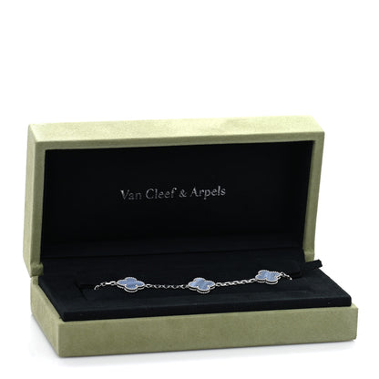 Van Cleef & Arpels 18K White Gold Chalcedony 5 Motifs Vintage Alhambra Bracelet 4 of 4