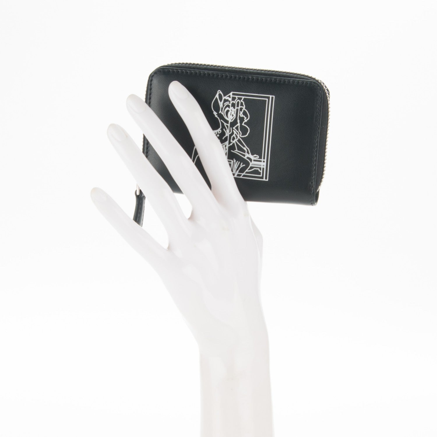 Givenchy Calfskin Iconic Bambi Print Mini Zip Wallet Black White 2 of 7