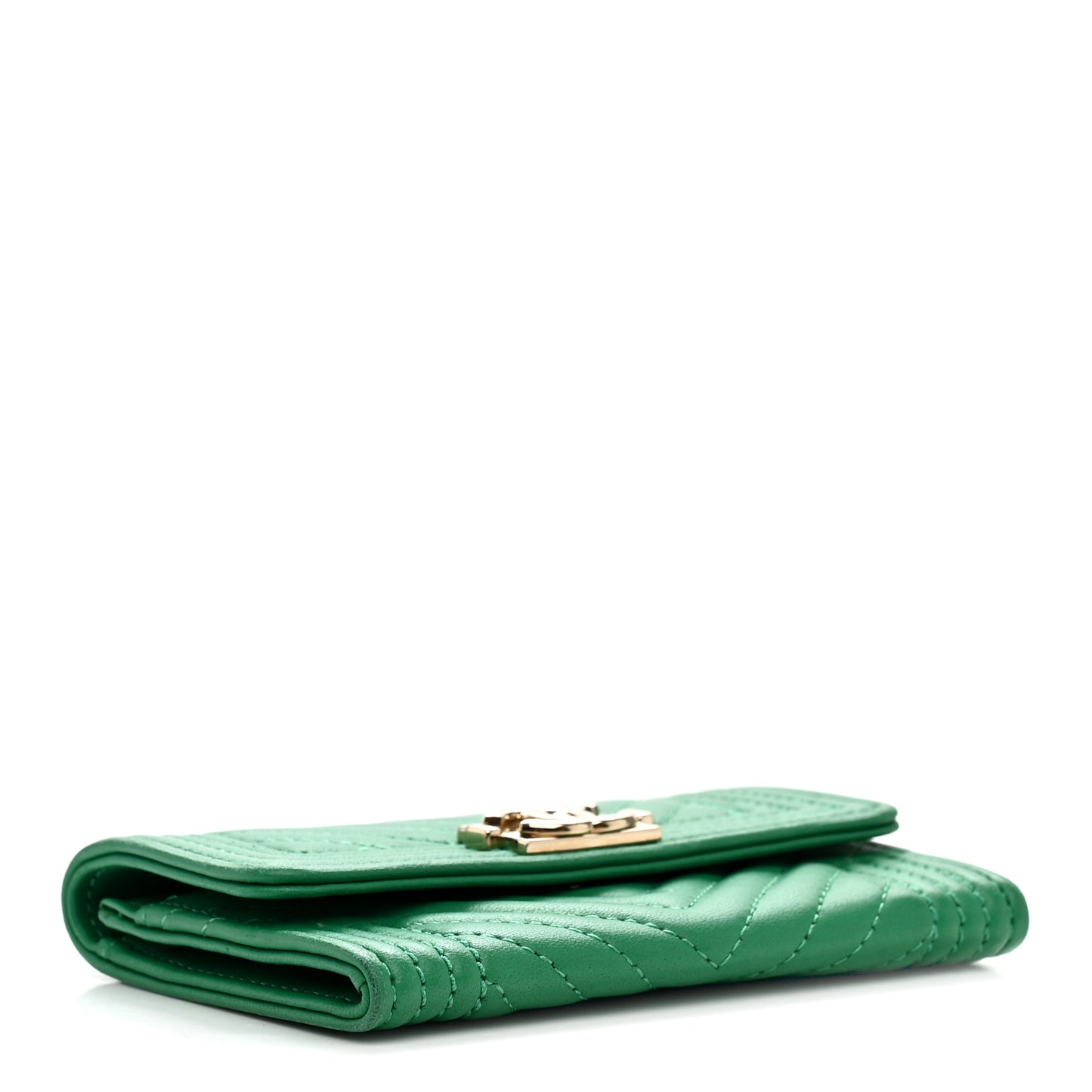 Lambskin Chevron Quilted Boy Card Holder Wallet Green