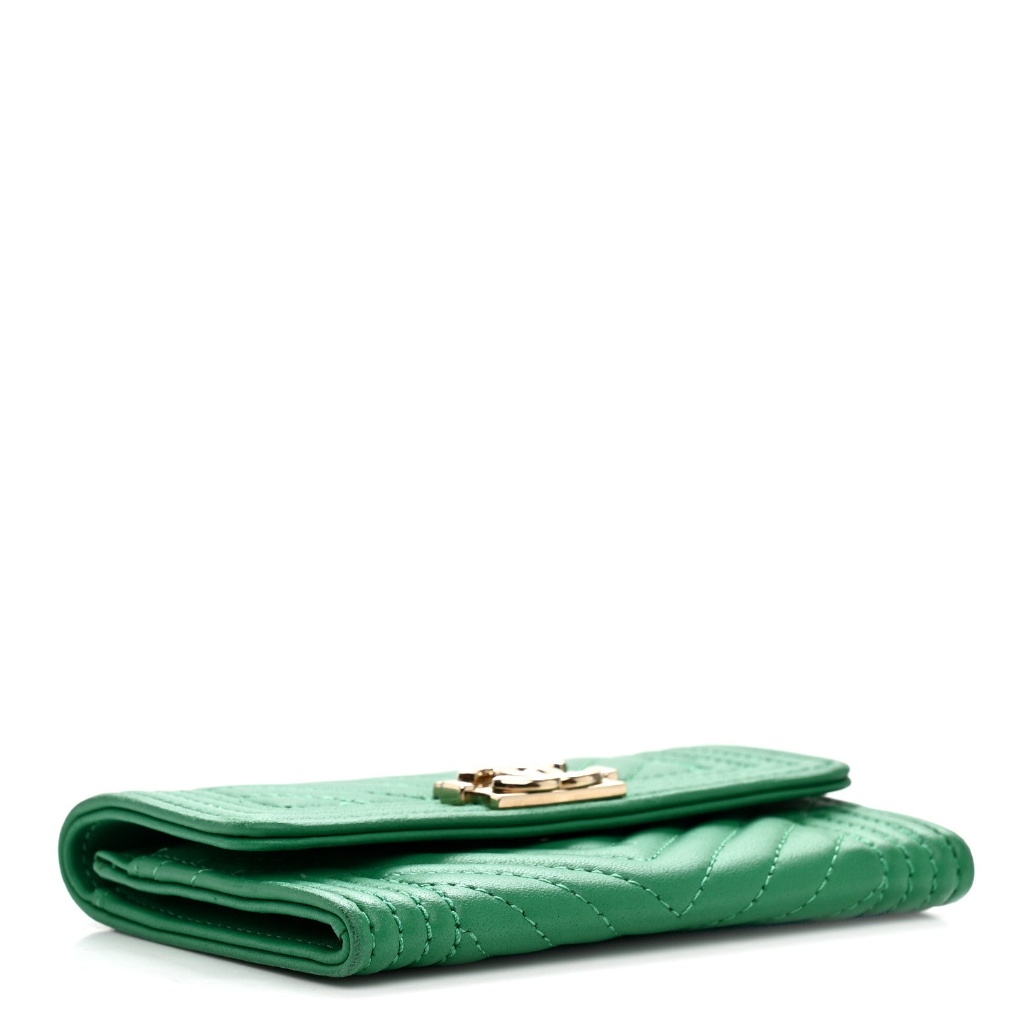 Chanel Lambskin Chevron Quilted Boy Card Holder Wallet Green 4 of 8