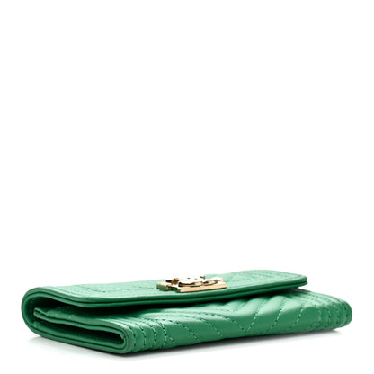 Chanel Lambskin Chevron Quilted Boy Card Holder Wallet Green 4 of 8