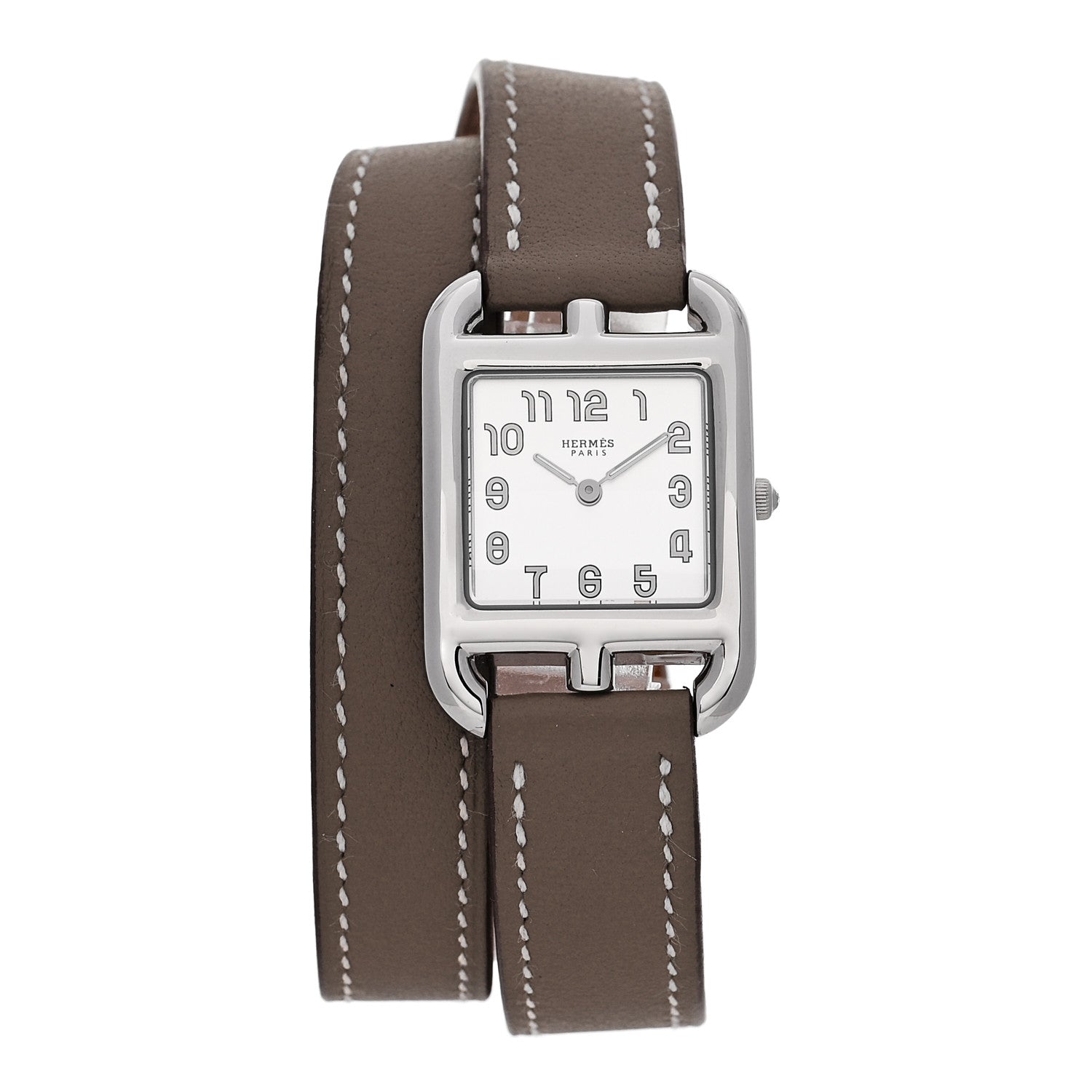 Hermes Stainless Steel Swift 23mm Cape Cod Double Tour Quartz Watch Etoupe 1 of 5