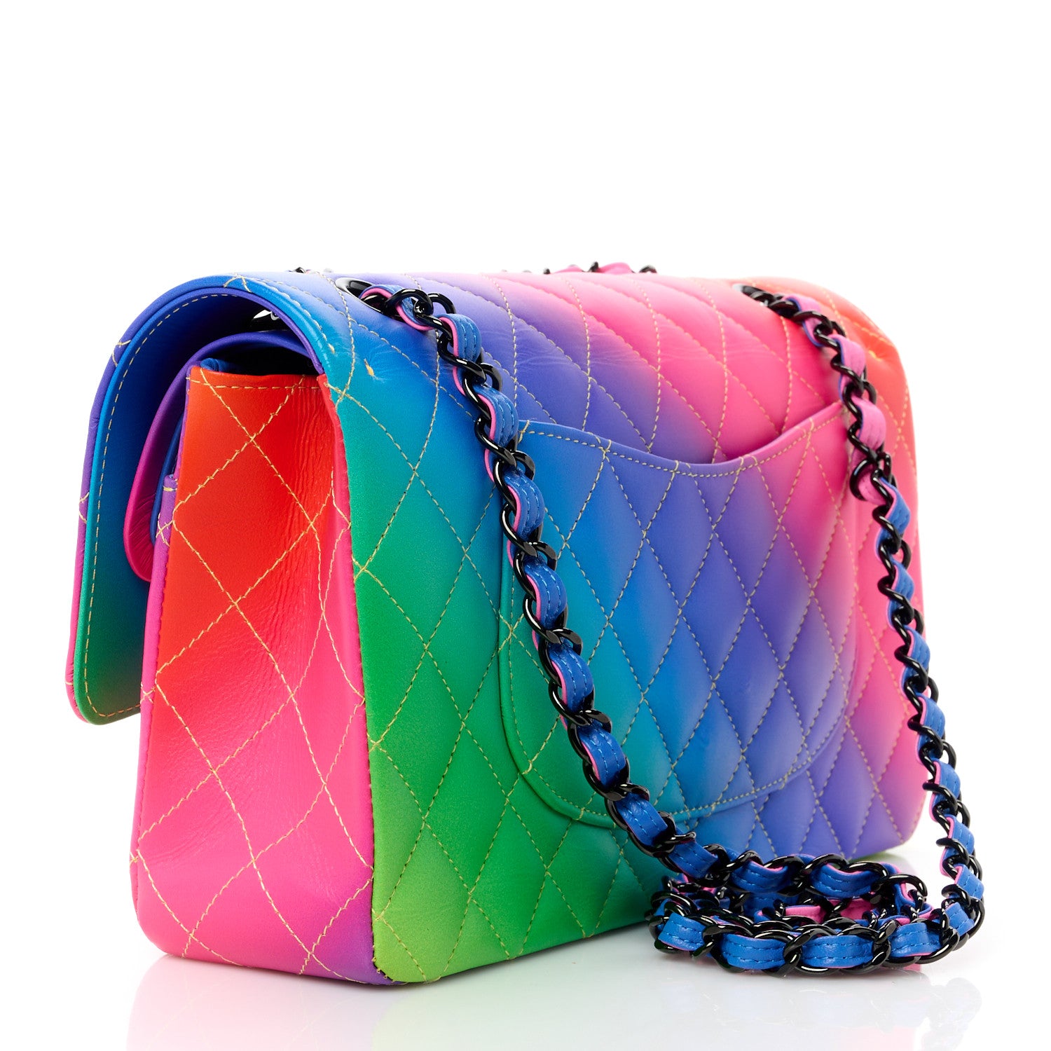 Chanel Calfskin Quilted Medium Rainbow Double Flap Multicolor 3 of 12