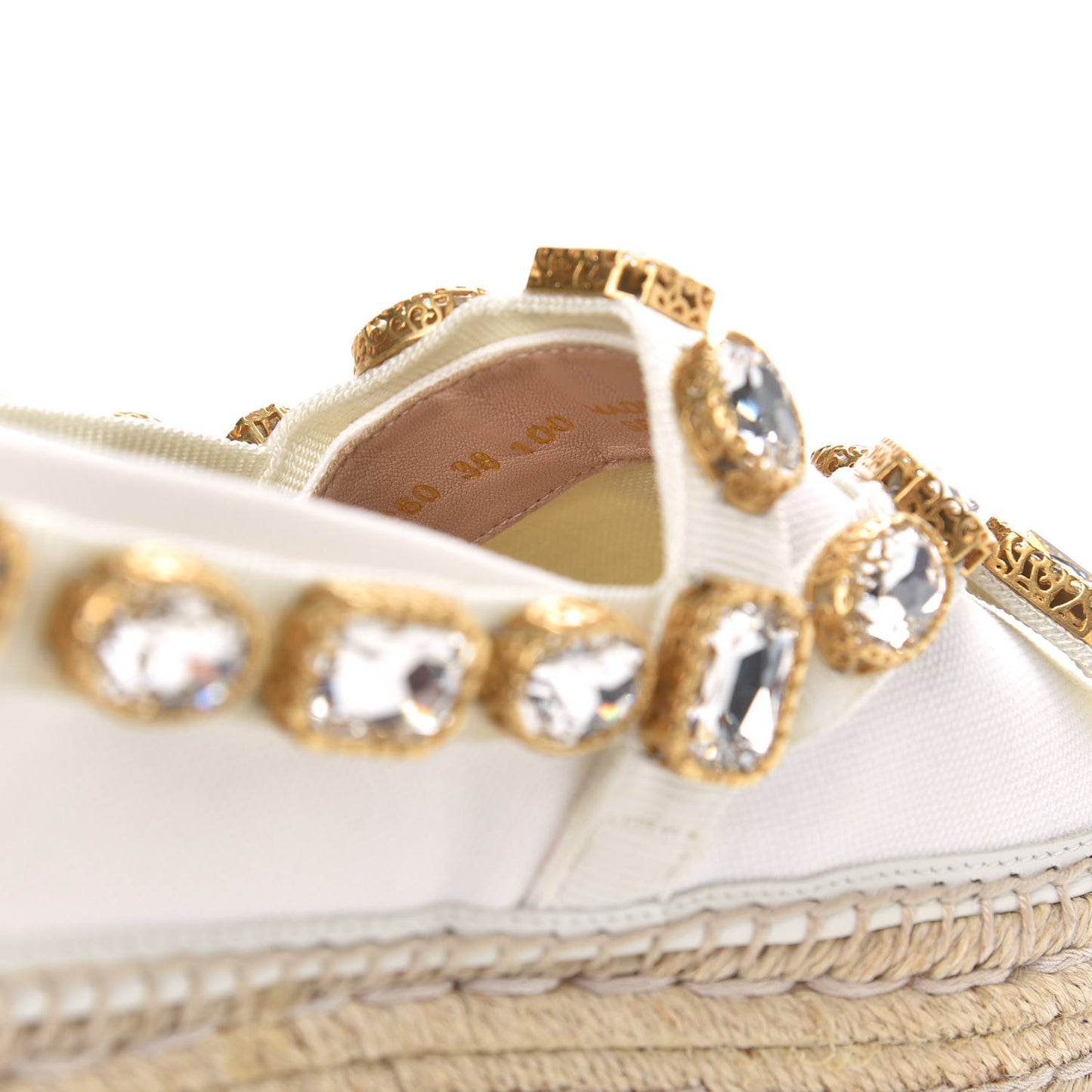 Canvas Crystal Embellished Platform Espadrilles 38 Great White
