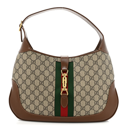 Gucci GG Supreme Monogram Azalea Calfskin Web Medium Jackie 1961 Hobo Beige Ebony Brown Sugar 1 of 9