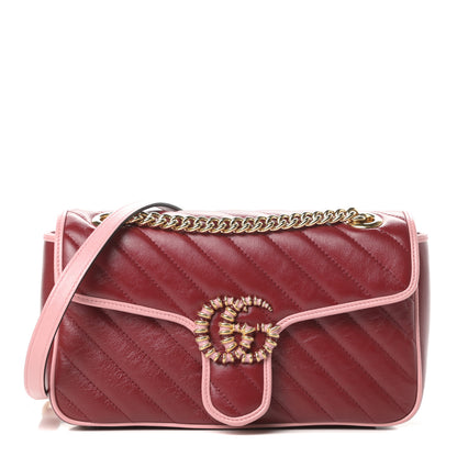 Gucci Azalea Calfskin Enamel Matelasse Diagonal Small Torchon GG Marmont Shoulder Bag New Cherry Red Wild Rose 1 of 11