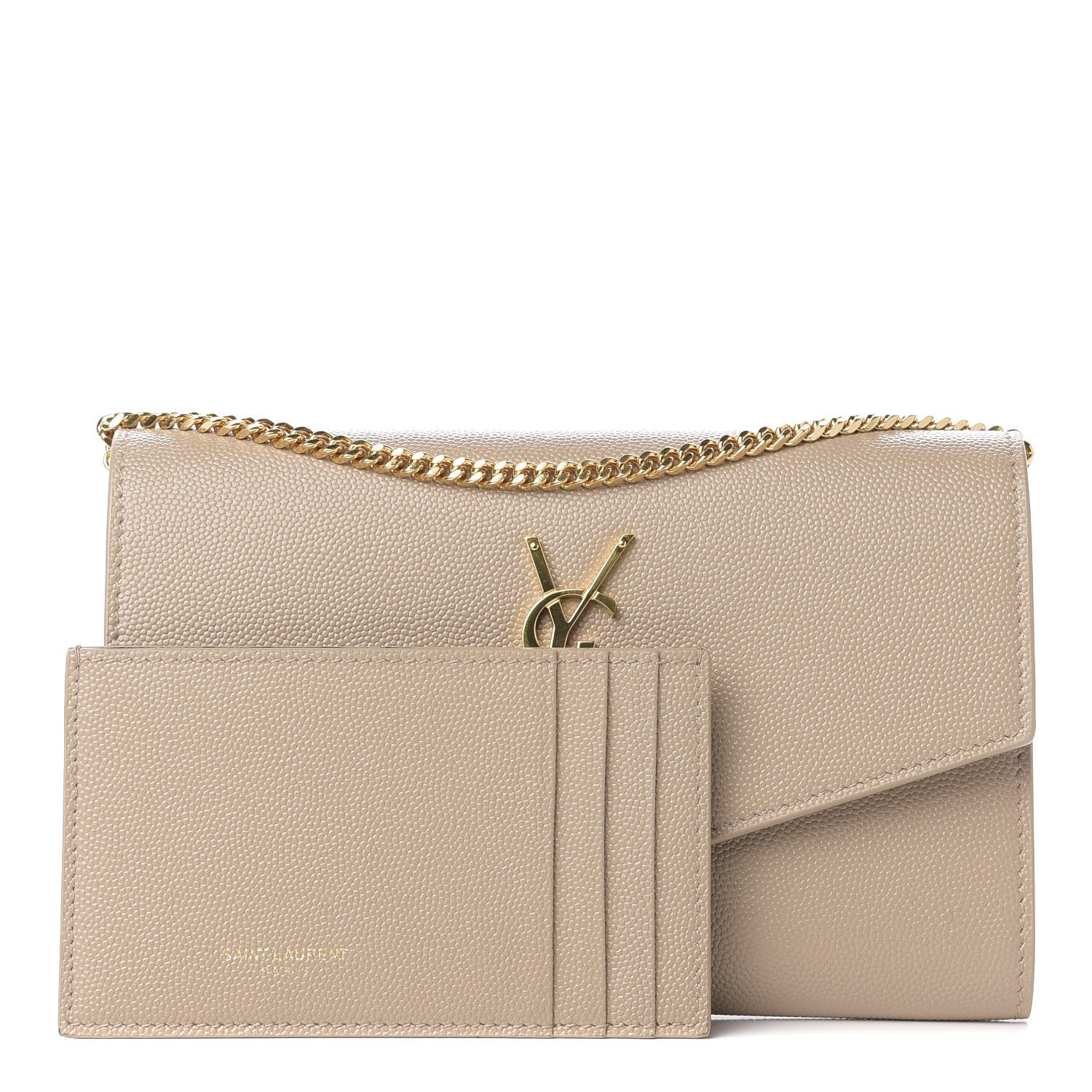 Saint Laurent Grain De Poudre Monogram Uptown Chain Wallet Dark Latte 2 of 12