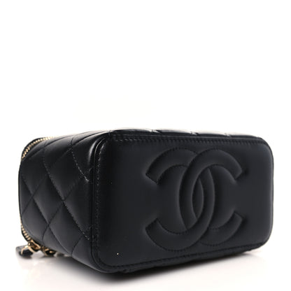 Chanel Lambskin Quilted Metal Small Top Handle Vanity Case With Chain Black 4 of 9