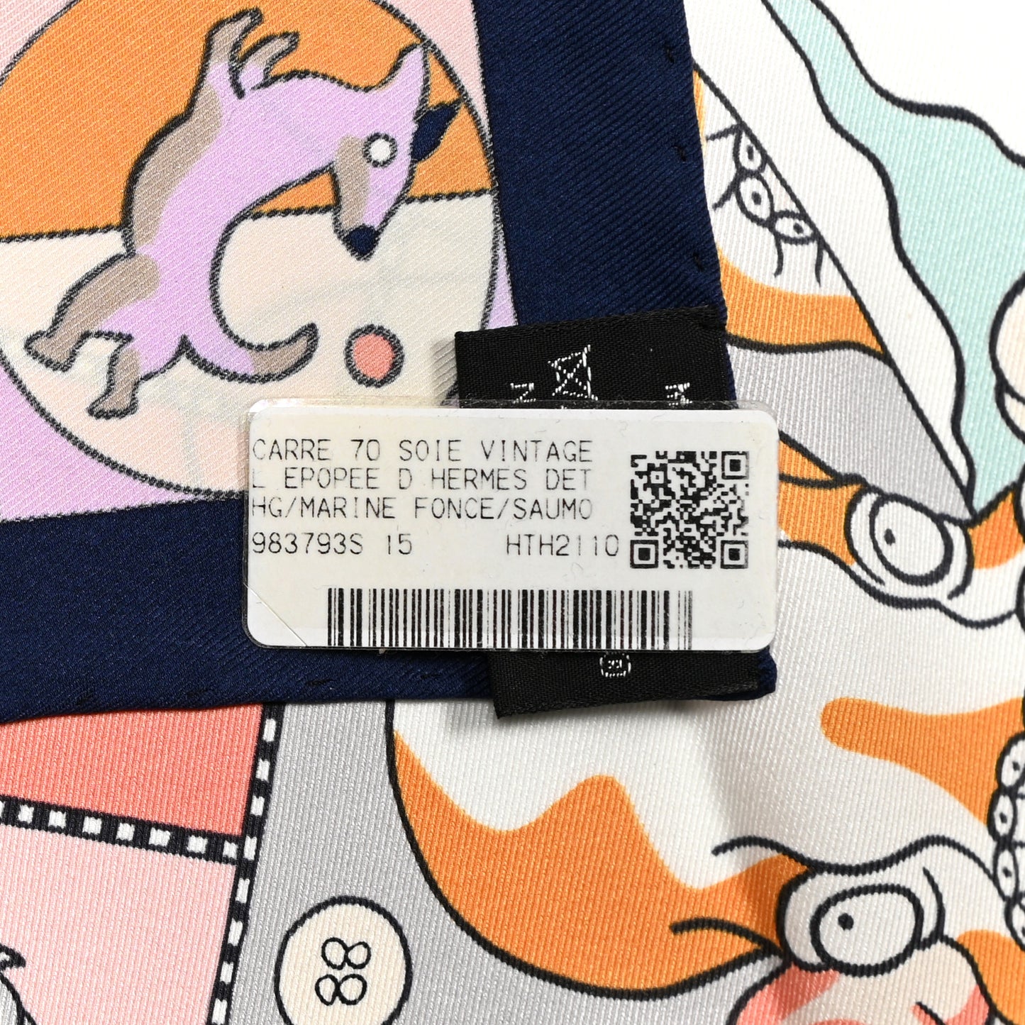 Silk Vintage L Epopee D Hermes Detail Scarf 70 Marine Fonce Saumon