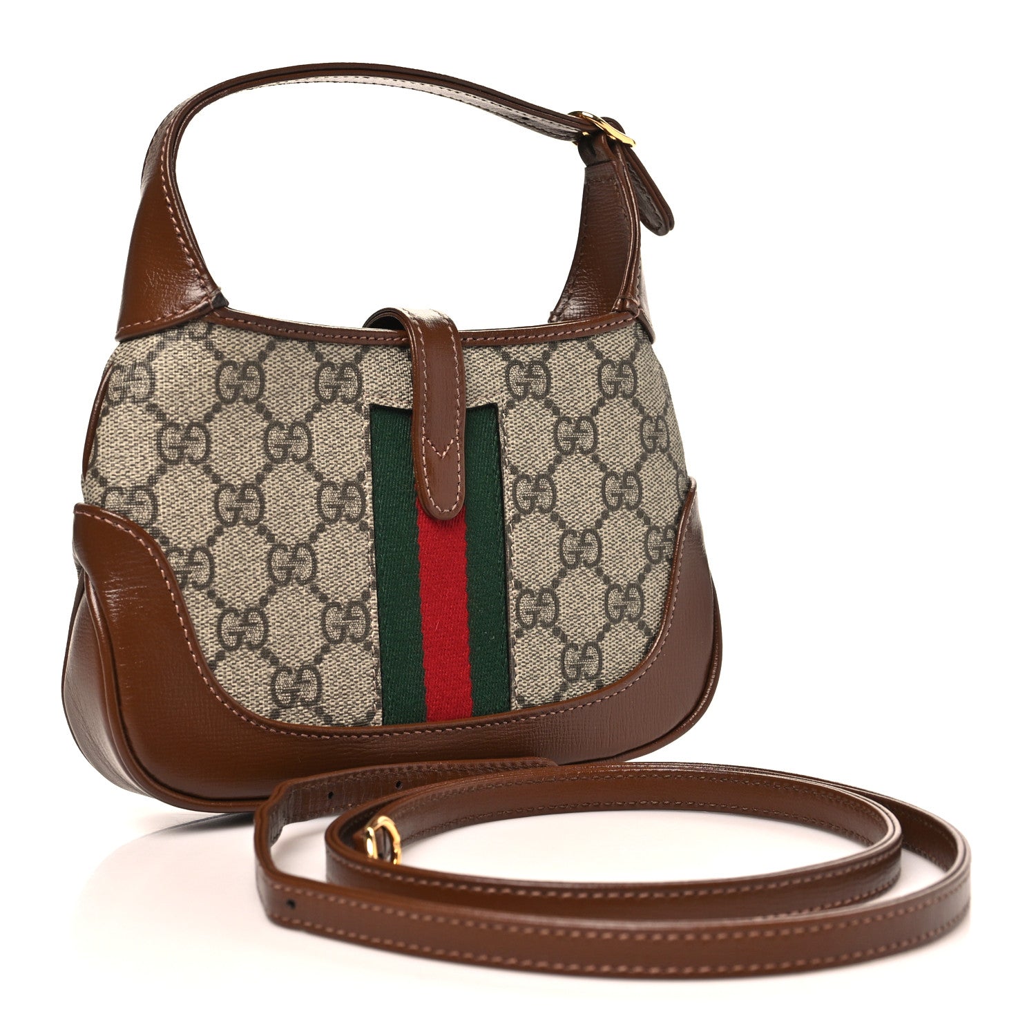 Gucci GG Supreme Monogram Azalea Calfskin Web Mini Jackie 1961 Hobo Beige Ebony Brown Sugar 3 of 9
