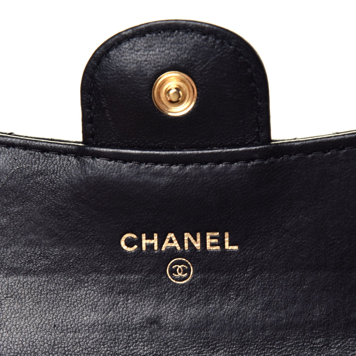 Lambskin Quilted Flap Card Holder Black