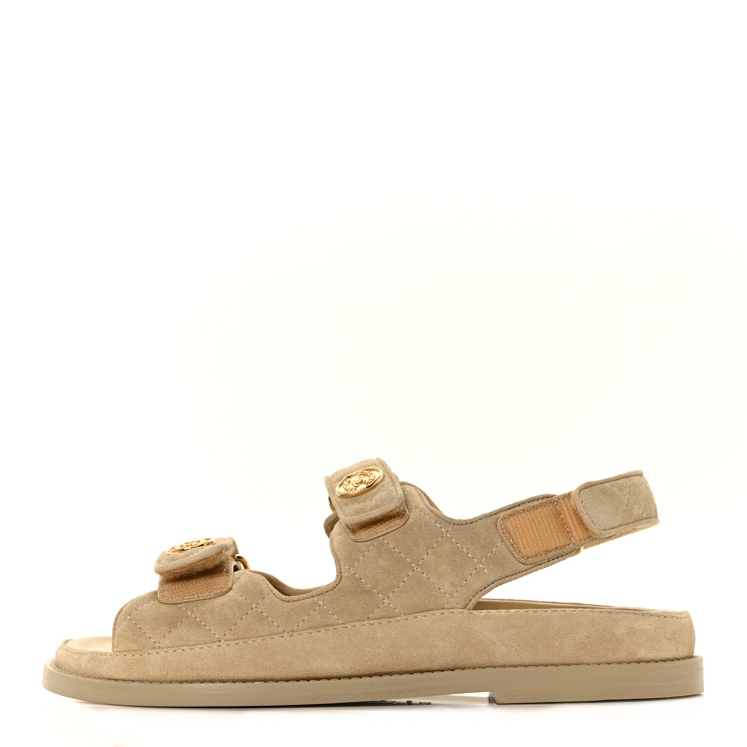 Chanel Suede Calfskin Velcro Dad Sandals 36.5 Beige 1 of 7