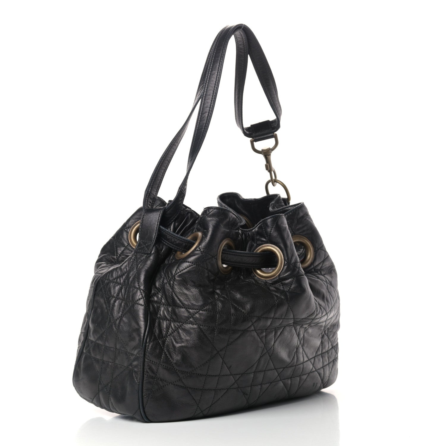 Christian Dior Lambskin Cannage Drawstring Bag Black 3 of 11