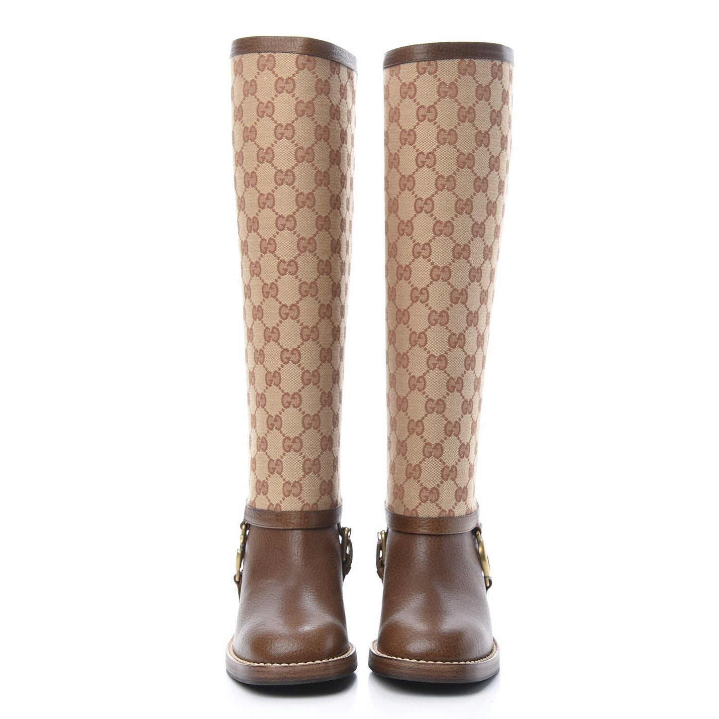 GG Monogram Calfskin Lola Tall Boots 36 Beige Ruggine Cuir