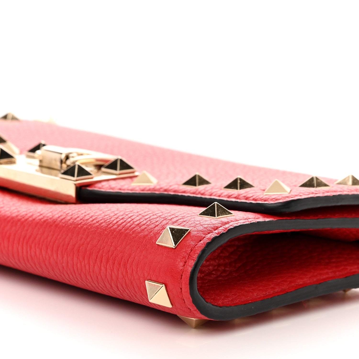 Valentino Garavani Pebbled Calfskin Rockstud Flip Lock Wallet On Chain Rouge Pur 10 of 11