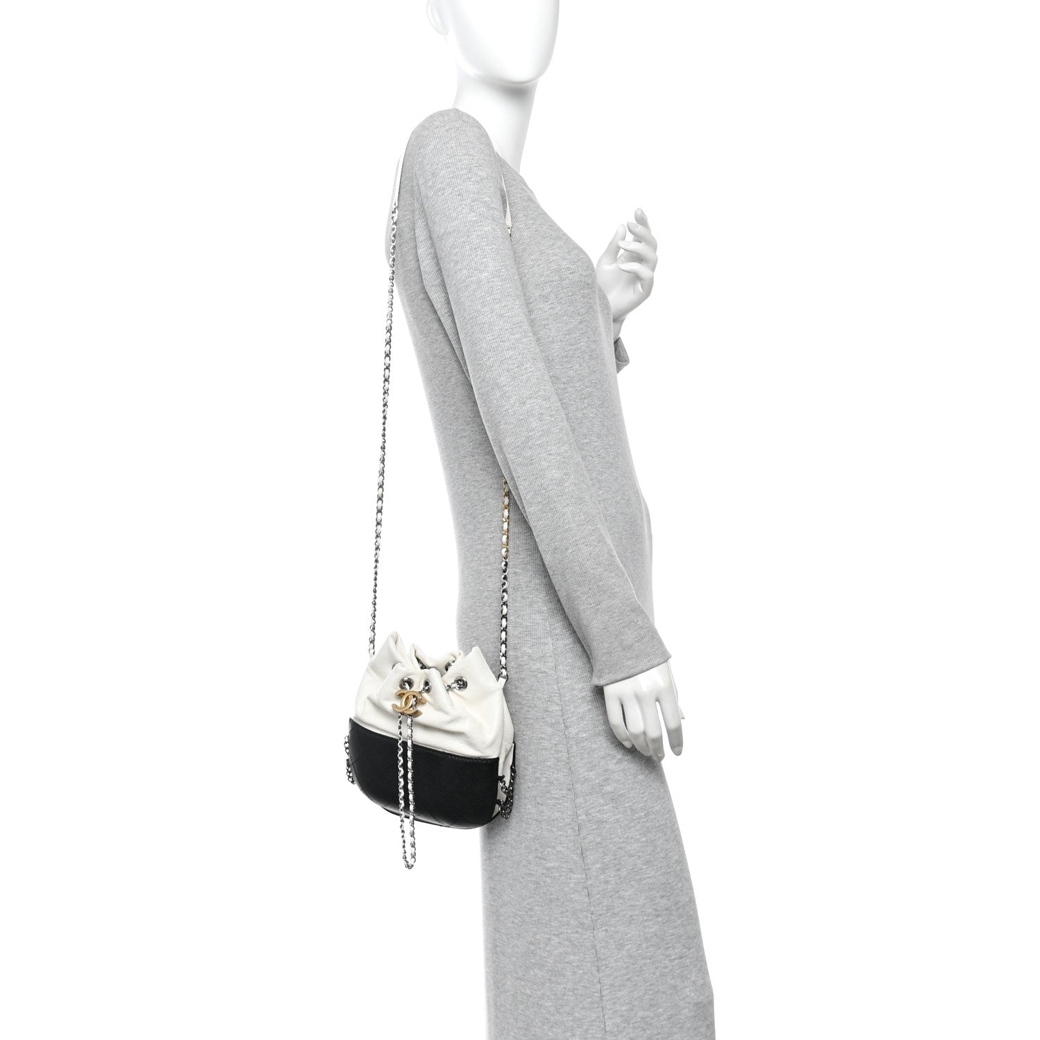 Chanel Aged Calfskin Quilted Small Gabrielle Bucket White Black 2 of 10