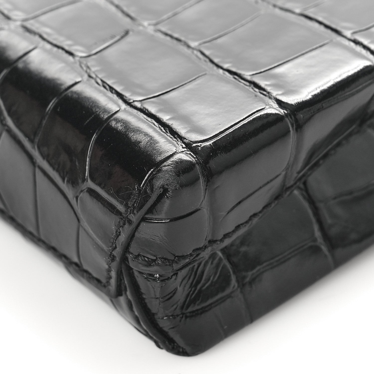 Balenciaga Calfskin Crocodile Embossed Logo Shopping Phone Holder Bag Black 8 of 11