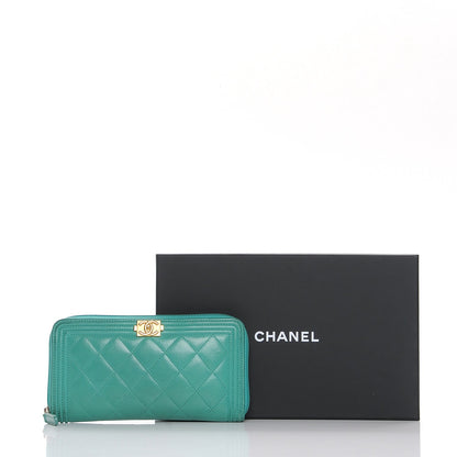 Chanel Lambskin Quilted Boy Zip Around Wallet Green 18 of 18