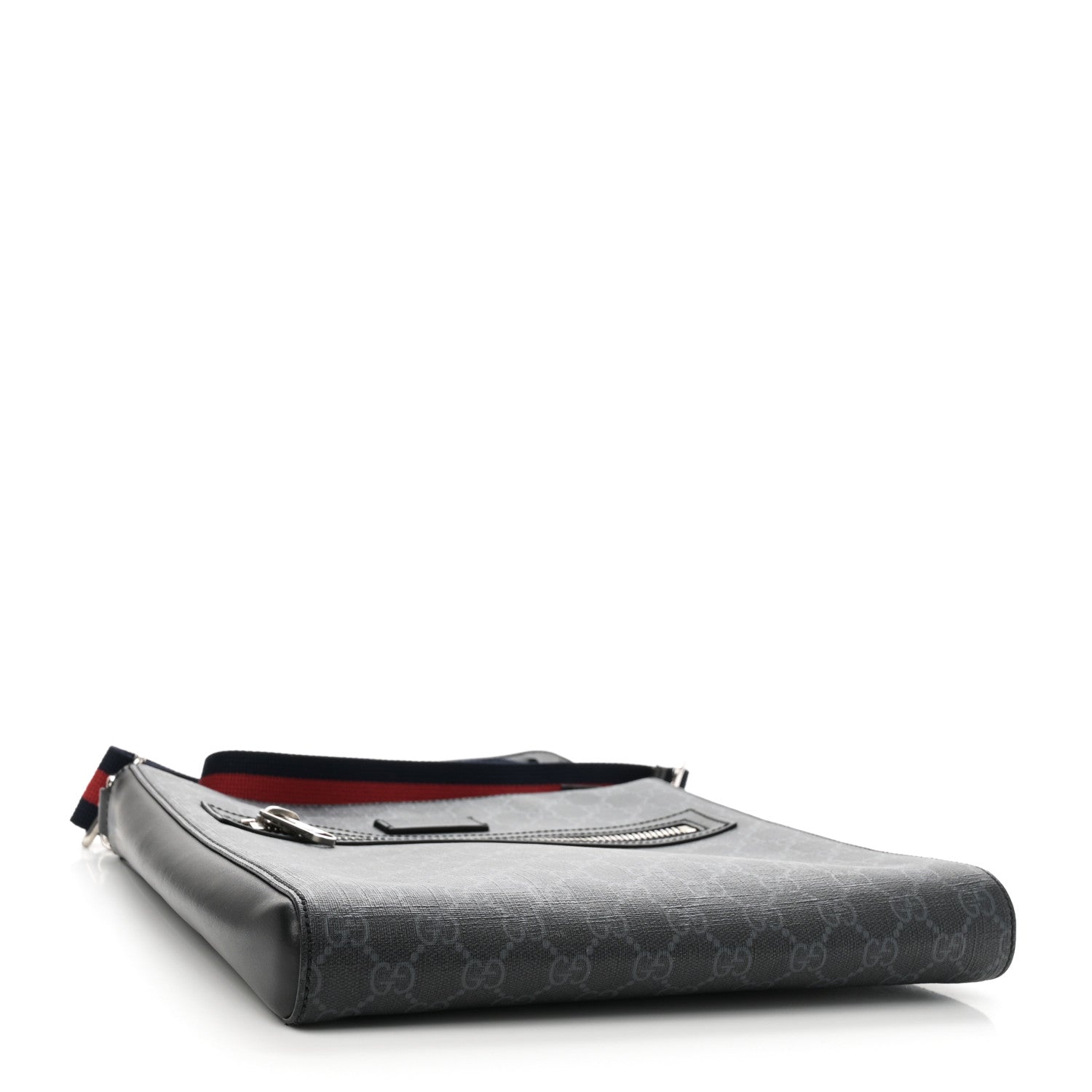 Gucci GG Supreme Monogram Appia Calfskin Web Flat Messenger Bag Black Grey 4 of 10