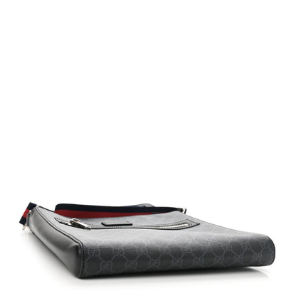 Gucci GG Supreme Monogram Appia Calfskin Web Flat Messenger Bag Black Grey 4 of 10