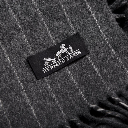 Hermes Cashmere Pinstripe Scarf Grey 4 of 4