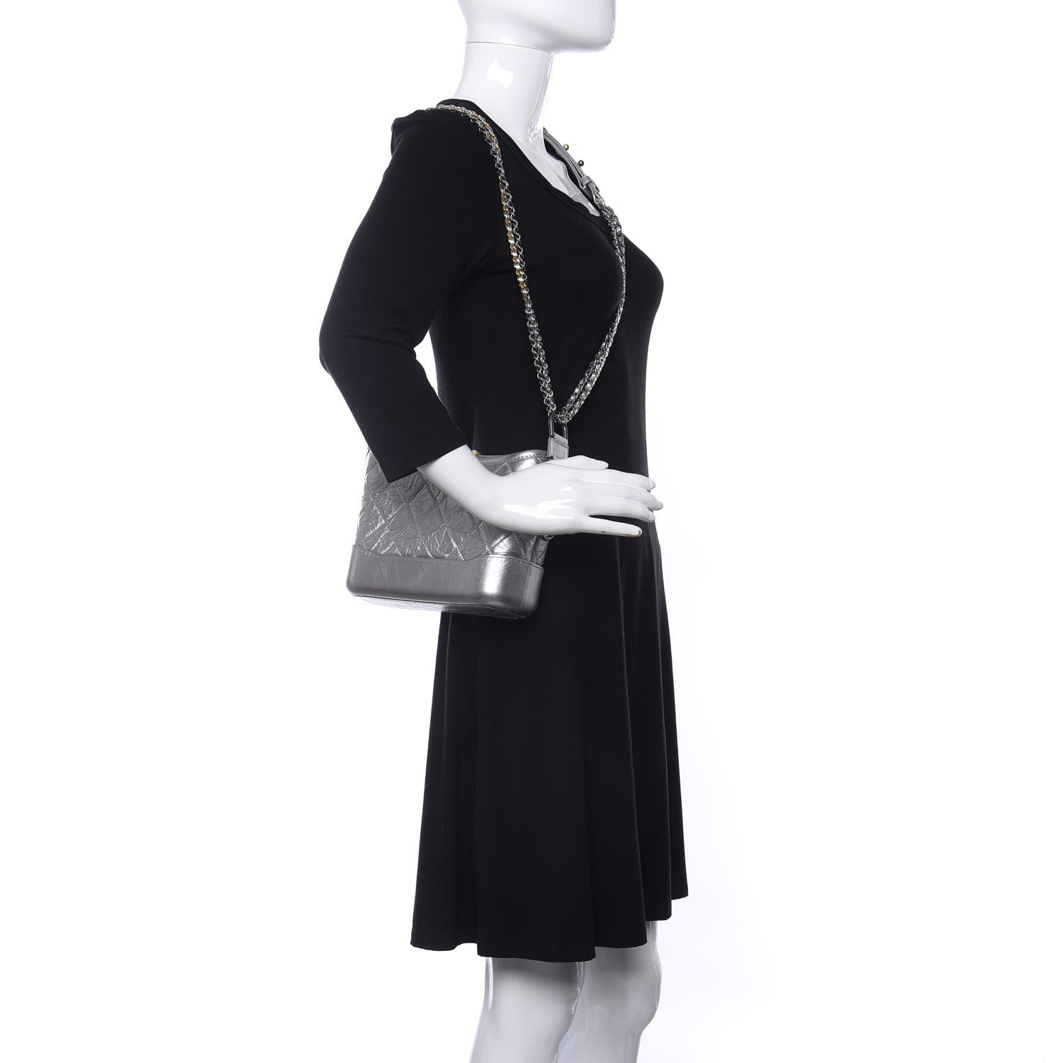 Chanel Metallic Aged Calfskin Quilted Small Gabrielle Hobo Silver 2 of 9