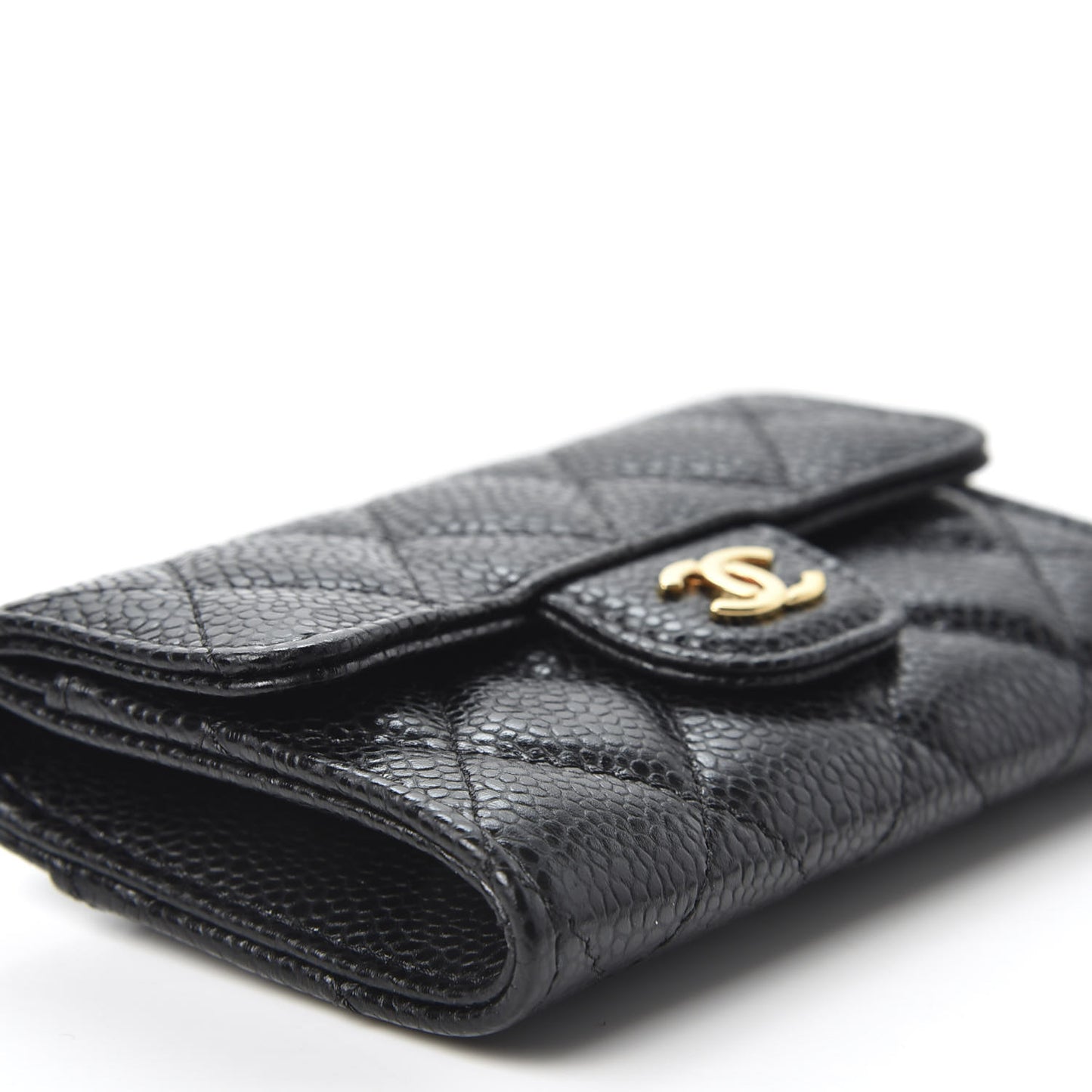 Caviar Quilted Flap Card Holder Wallet Black