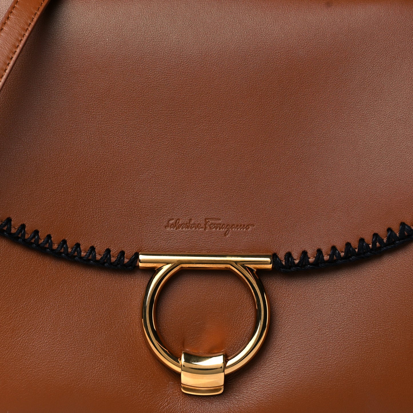 Calfskin Whip Stitch Medium Margot Flap Bag Tan