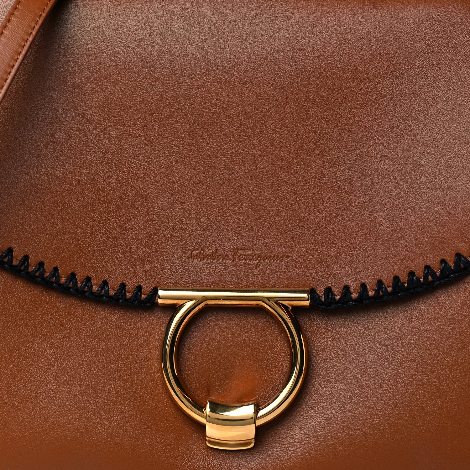 Salvatore Ferragamo Calfskin Whip Stitch Medium Margot Flap Bag Tan 7 of 9