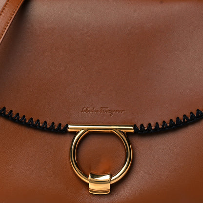 Salvatore Ferragamo Calfskin Whip Stitch Medium Margot Flap Bag Tan 7 of 9