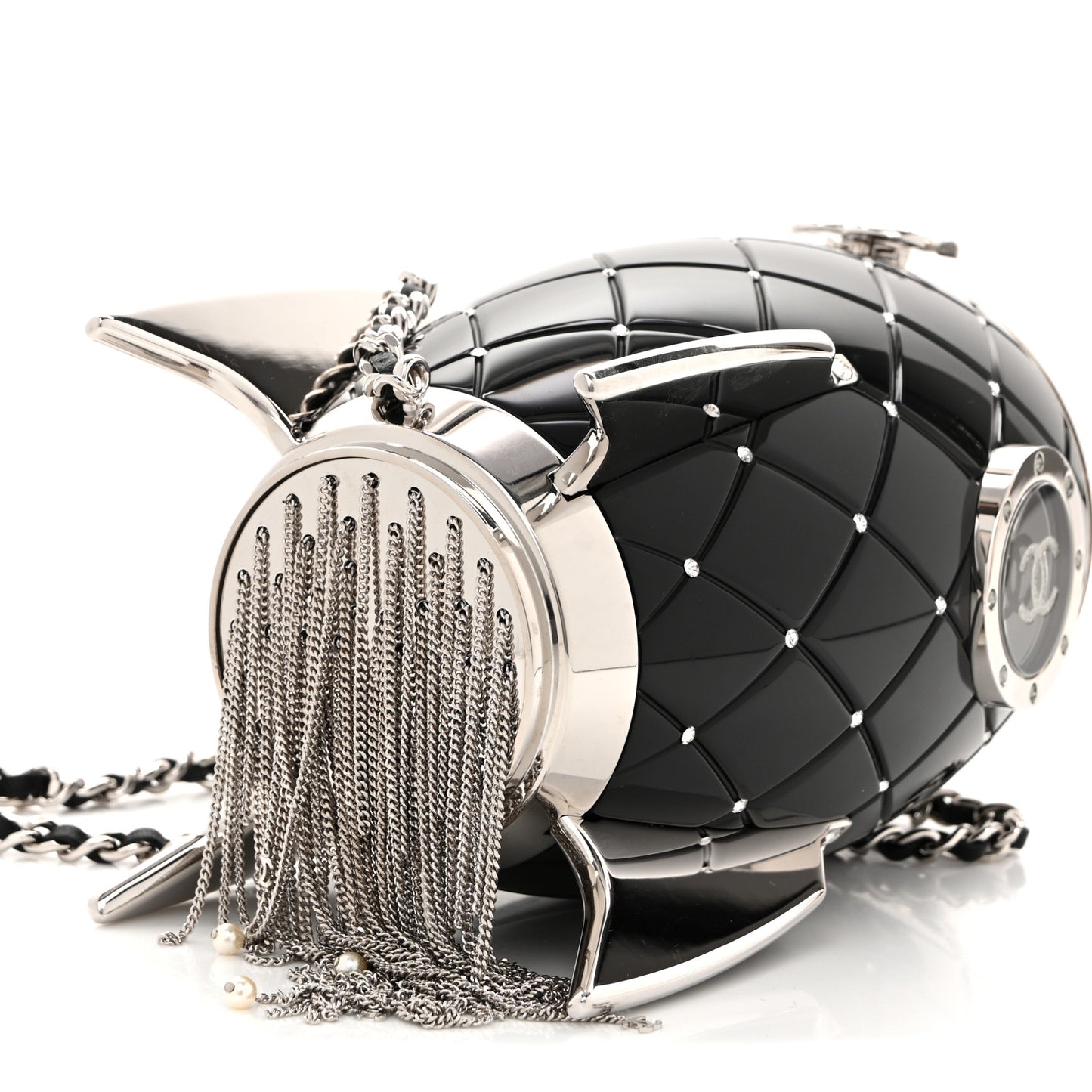 Plexiglass Crystal Rocket Ship Minaudiere Clutch Black
