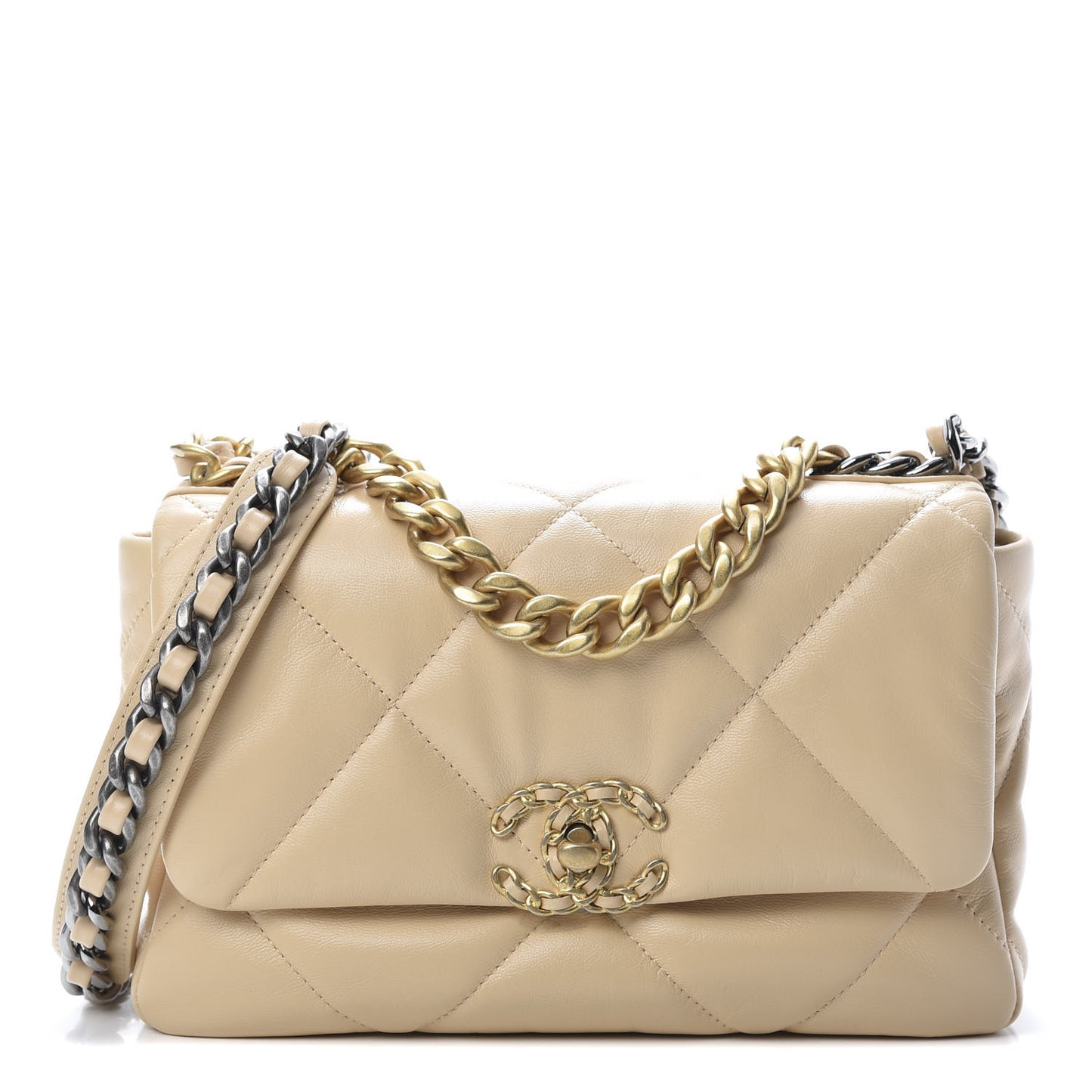 Goatskin Quilted Medium 19 Flap Beige