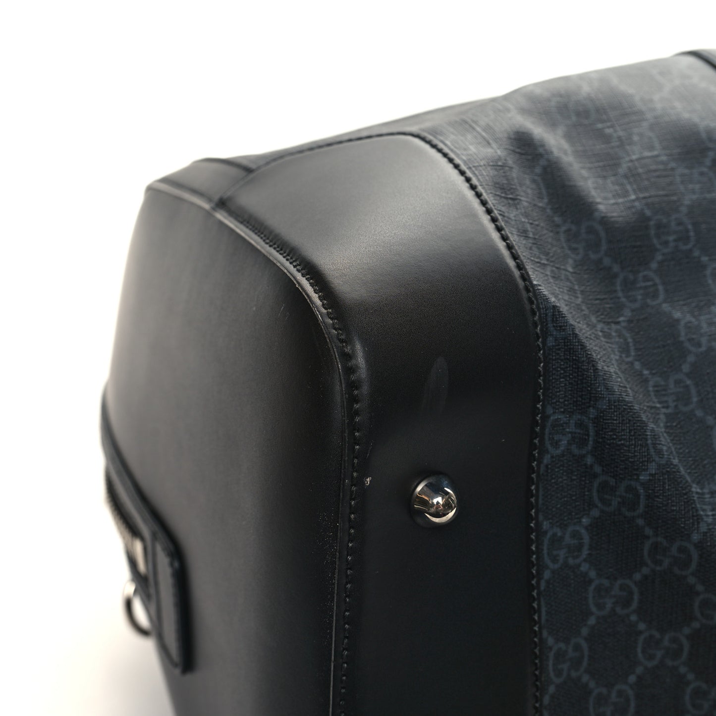Soft GG Supreme Monogram Appia Calfskin Web Large Carry On Duffle Bag Black Grey