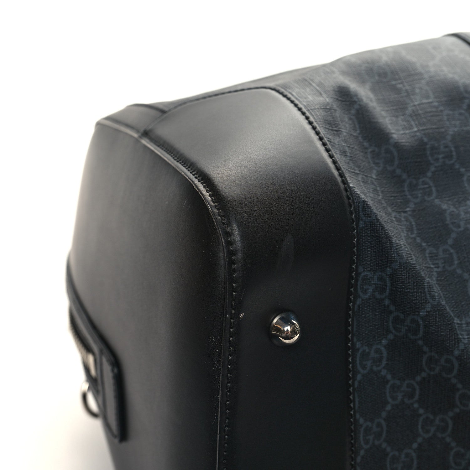 Gucci Soft GG Supreme Monogram Appia Calfskin Web Large Carry On Duffle Bag Black Grey 8 of 13