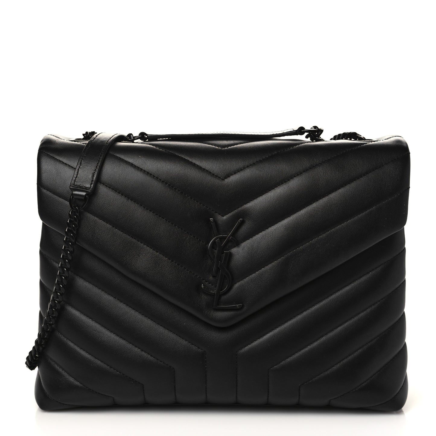 Calfskin Y Quilted Monogram Medium Loulou Chain Satchel Black