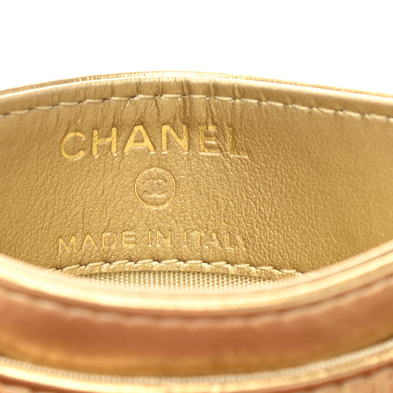 Chanel Aged Metallic Calfskin Pearl CC Quilted Card Holder Gold 6 of 9