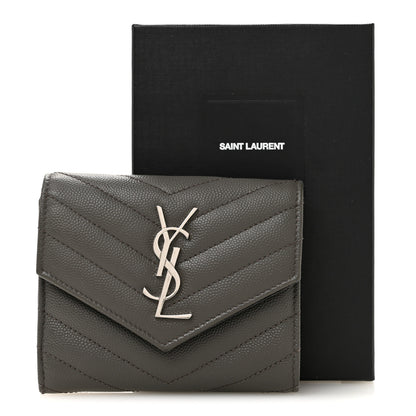 Saint Laurent Grain De Poudre Matelasse Chevron Monogram Compact Tri Fold Wallet Coffee 12 of 12