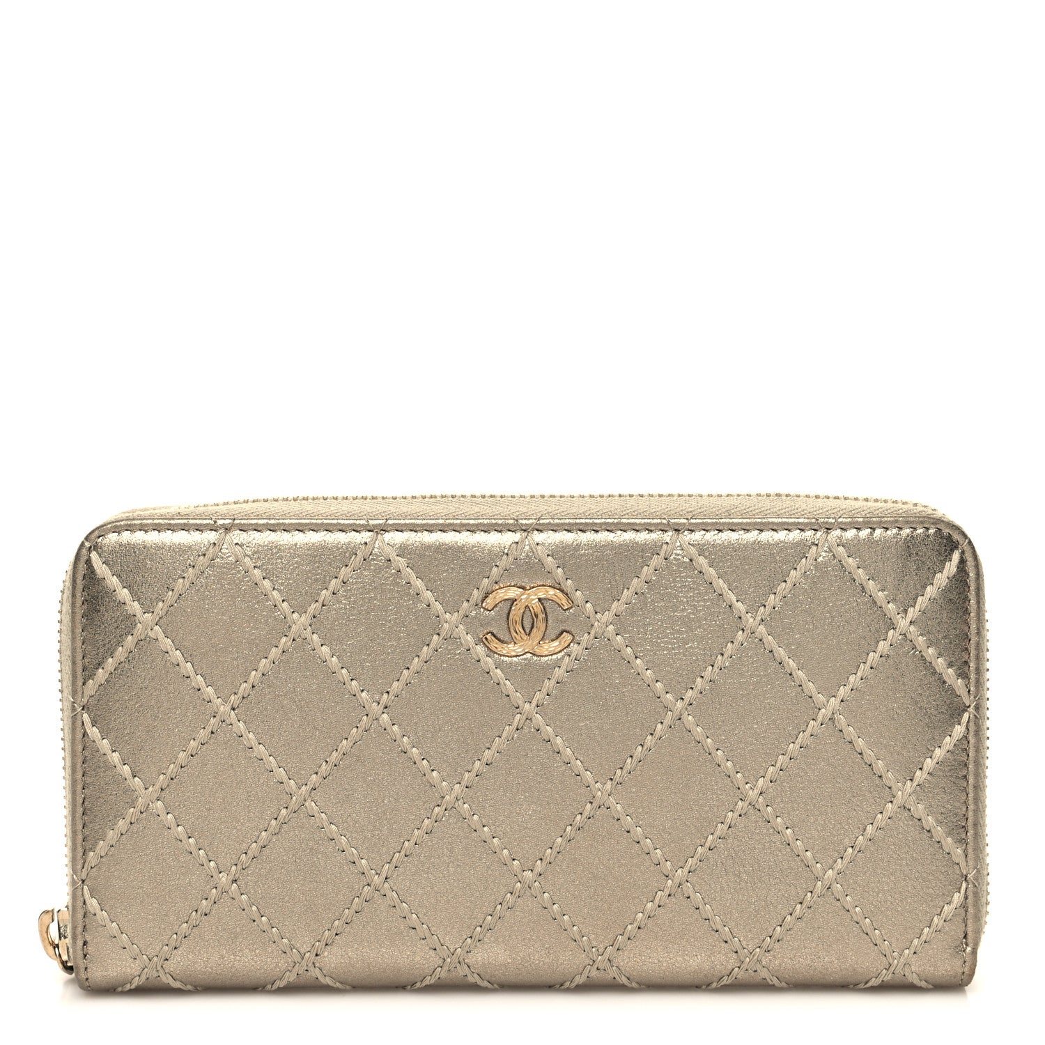Chanel Metallic Lambskin Stitch Large Zip Around Wallet Gold 1 of 9