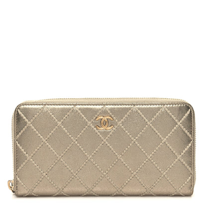 Chanel Metallic Lambskin Stitch Large Zip Around Wallet Gold 1 of 9