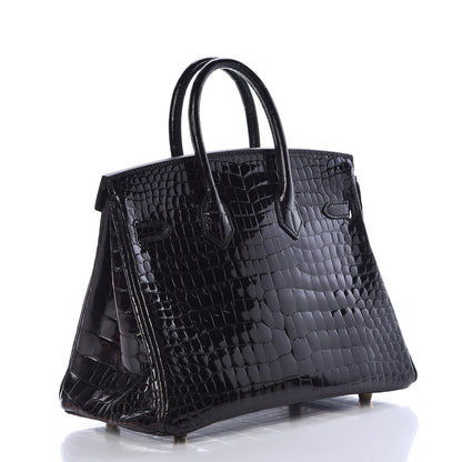 Hermes Shiny Porosus Crocodile Birkin 25 Black 3 of 35