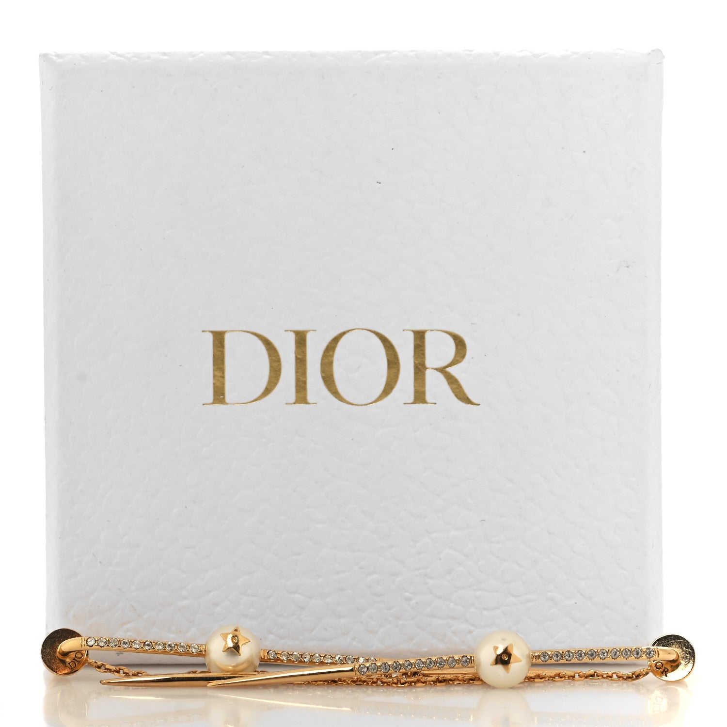 Christian Dior Pearl Crystal Star Needle Dangle Chain Earrings Gold 6 of 6