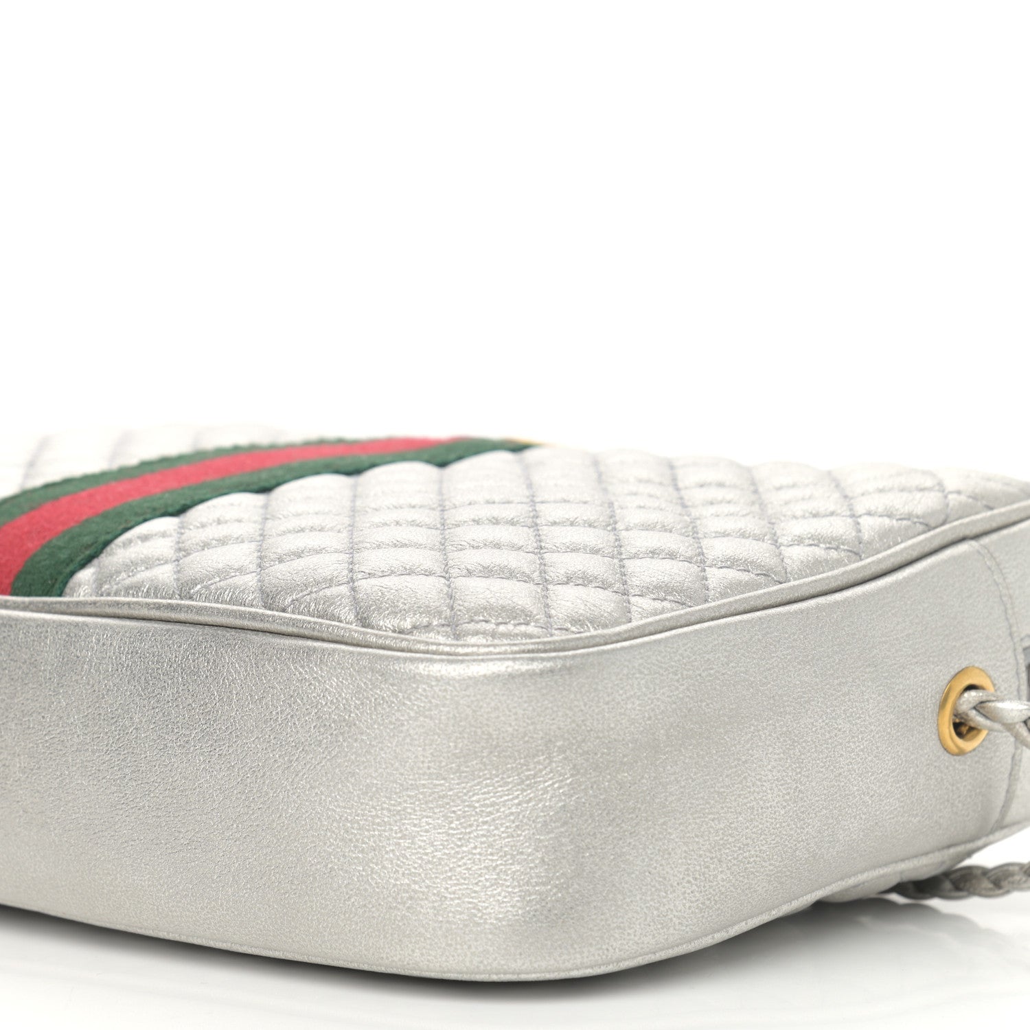 Gucci Laminated Nappa Web Trapuntata Small GG Shoulder Bag Argento 10 of 10