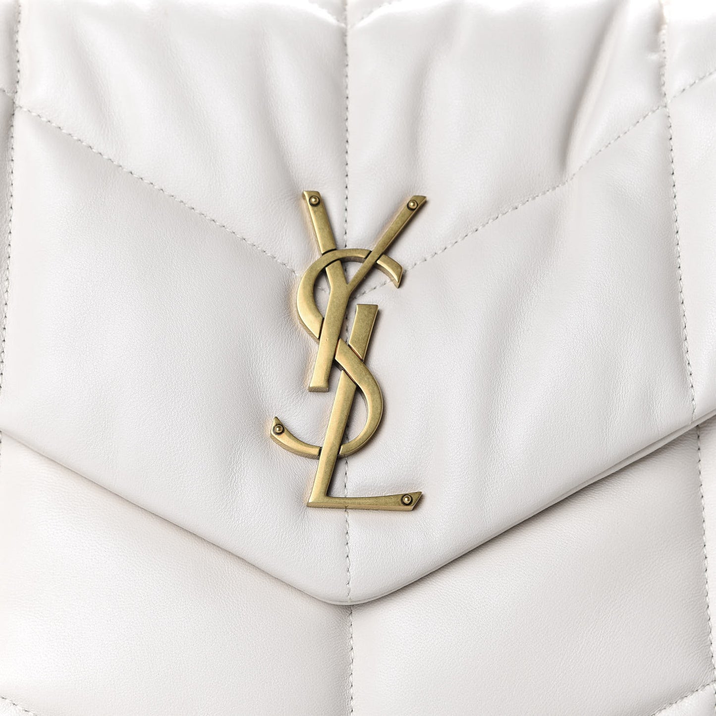 Lambskin Quilted Medium Loulou Puffer Monogram Chain Satchel Blanc Vintage