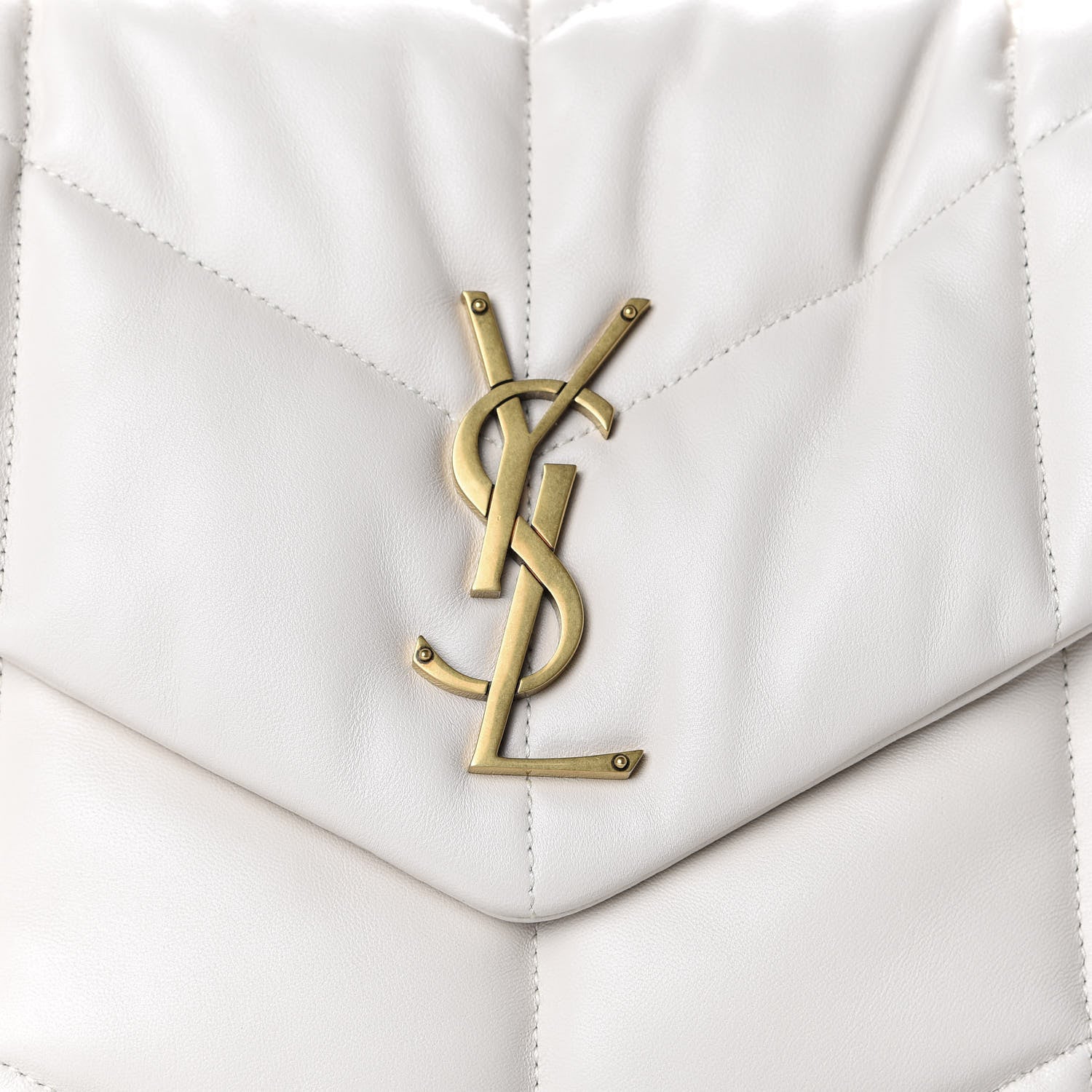 Saint Laurent Lambskin Quilted Medium Loulou Puffer Monogram Chain Satchel Blanc Vintage 10 of 10